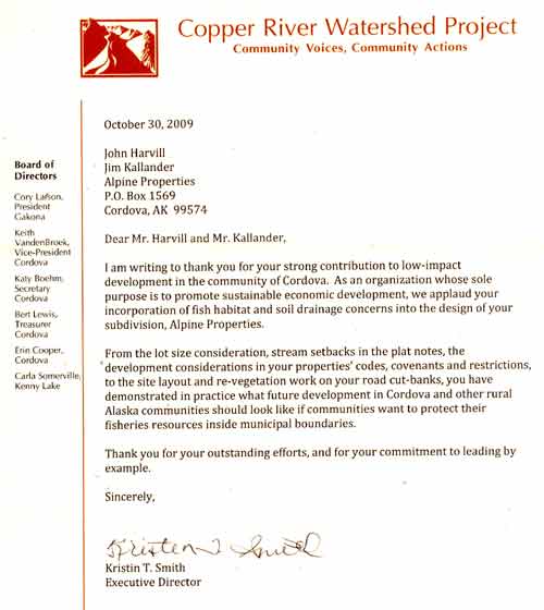 Letter From CRWP for Environmentally Friendly Development