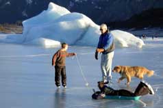 Family fun skating at Sheridan Glacier