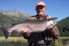 Silver (Coho) Salmon on a Fly Rod in Stream